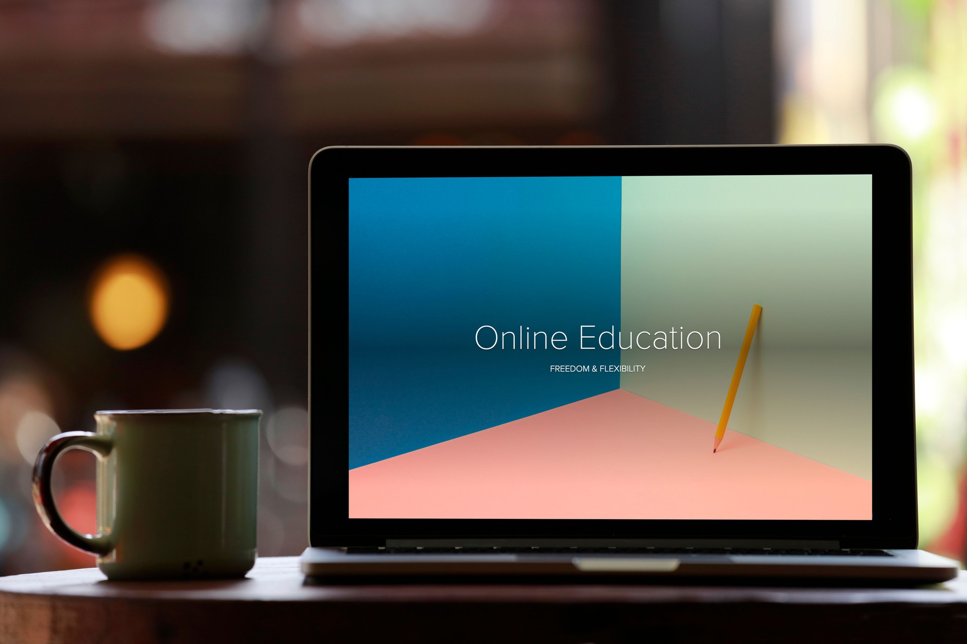 Laptop with e-learning screen on a desk